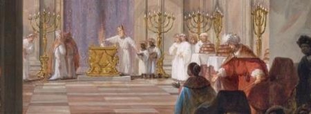 The Queen of Sheba before the temple of Solomon in Jerusalem